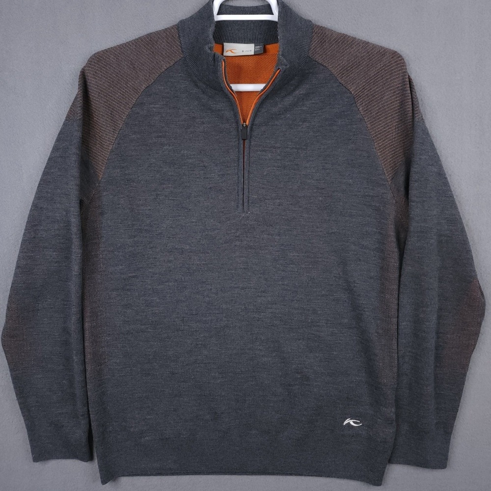KJUS Men Kulm Half-Zip Merino Wool Blend Sweater Gray Orange Size 52 Large